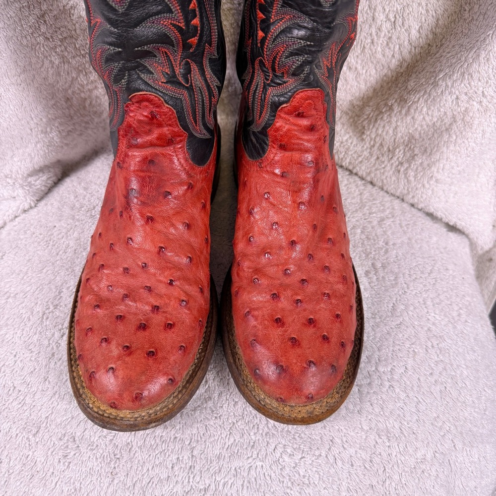 Nocona Womens Cowboy Boots 6 B Full Quill Ostrich Exotic‎ Red Black USA Made - Picture 3 of 16